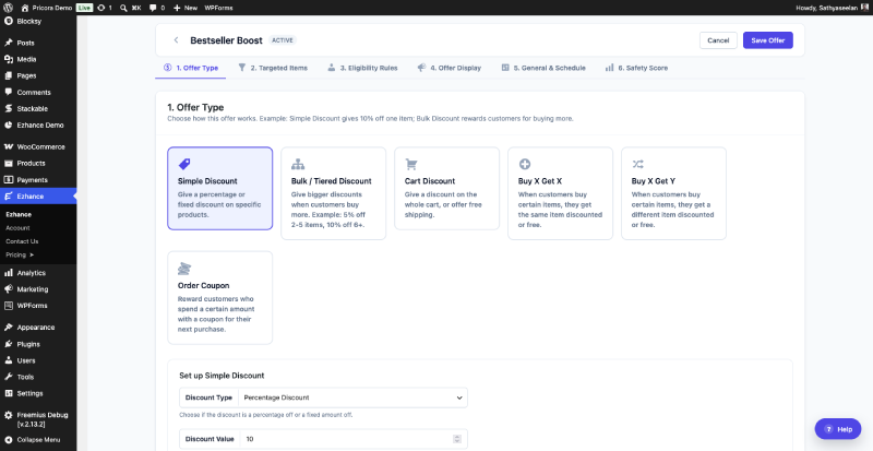 Ezhance promotion editor — configure promotion type, targets, and conditions